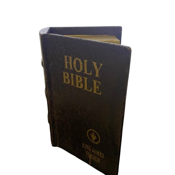 Faux Book Decorative Storage Box Holy Bible King James Velvet Lined  6"x4"x2" - Picture 3 of 14